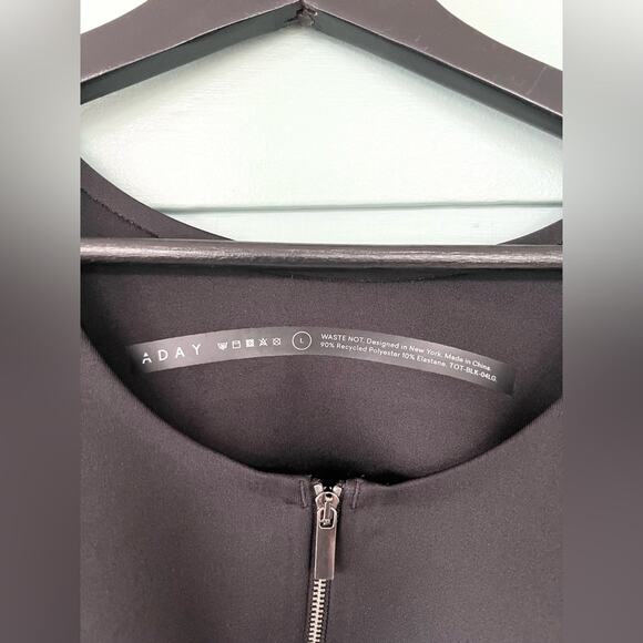 ADAY Black Scuba Stretch Waste Not Collarless Jacket zip up fall thick Size L - Picture 6 of 11
